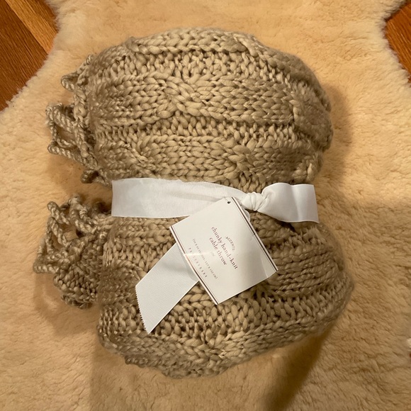 Pottery Barn tan chunky hand-knit cable throw